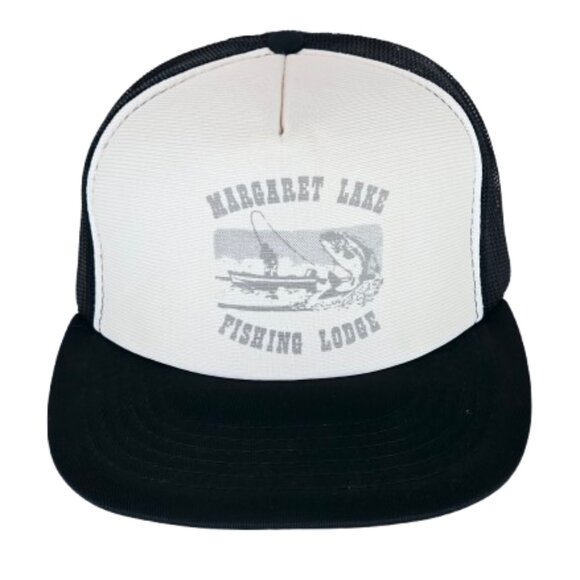 Vintage 80s MARGARET LAKE FISHING LODGE Alberta Snapback Trucker Hat Classic Cap - Picture 1 of 9